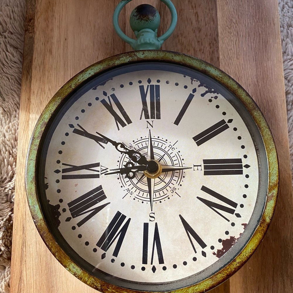 Rustic Green Country Farmhouse Decor Table Clock Pocket Watch Style